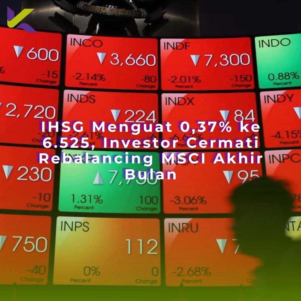 IHSG Menguat 0,37% ke 6.525, Investor Cermati Rebalancing MSCI Akhir Bulan